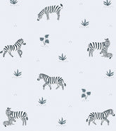 TANZANIA - Papier peint enfant - Motif zèbre fond bleu